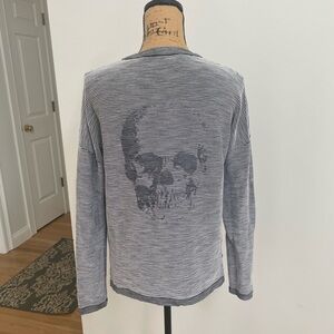 Skull Cashmere Black and White Striped Skull Head Ribbed Cotton Shirt Sz M